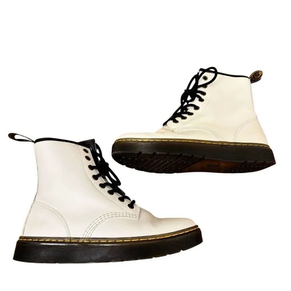 Dr. Martens Zavala Combat Boots White Leather Women’s Size 6
